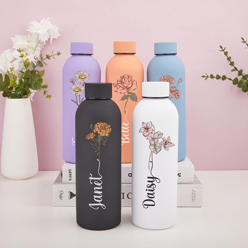 Flask Stainless Steel - カスタマイズ可能な花柄ウォーターボトル、携帯用屋外スポーツ用断熱ボトル、アウトドアキャンプ、ハイキング、旅行に最適