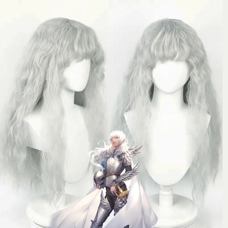 Men Accessories Silver - アニメゲームベルセルクコスプレウィッググリフィスシルバーグレーカーリー模擬髪高温シルクフェスティバルパーティーボール女性ウィッグ