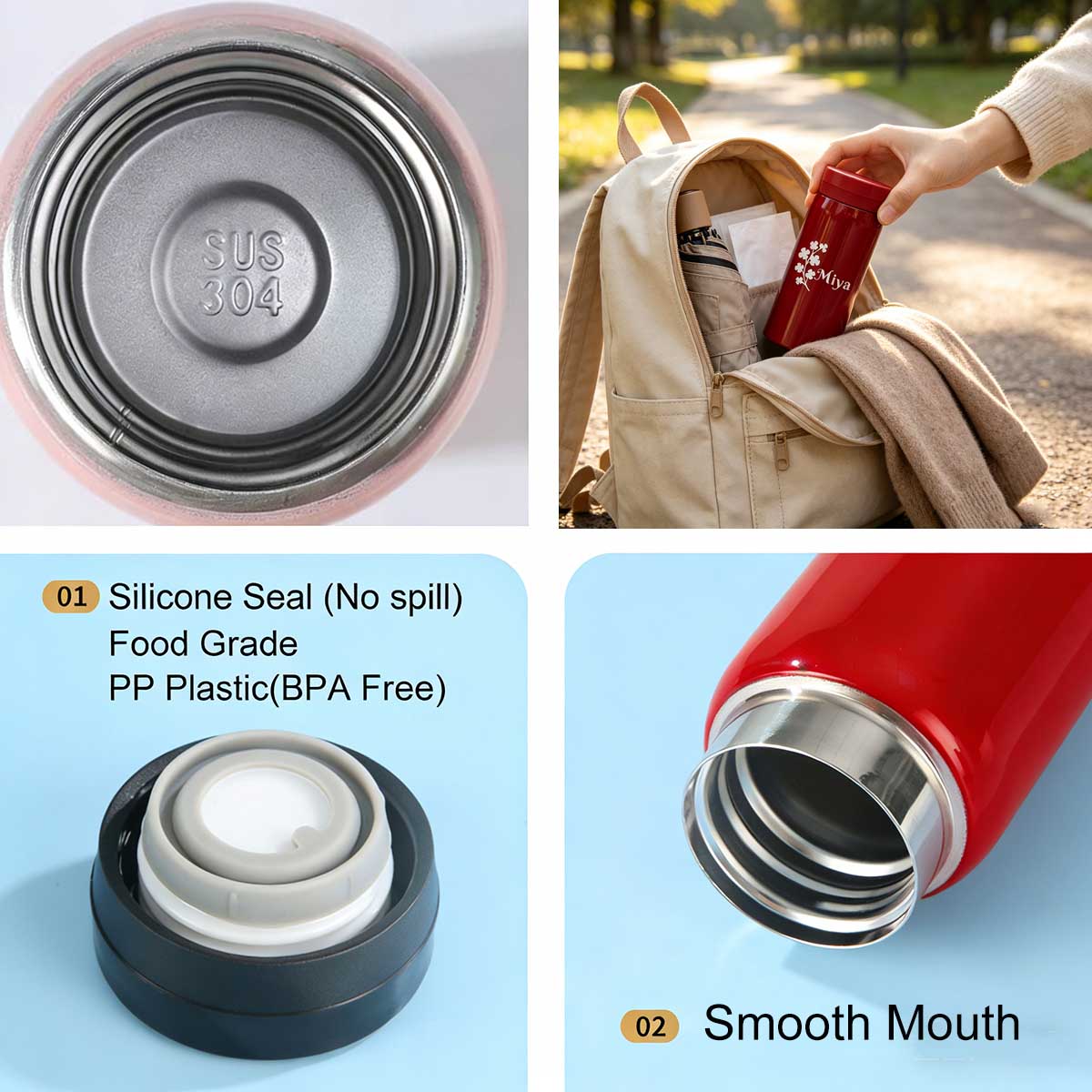 ステンレス製断熱スリムポケットサイズフラスコ、カスタマイズミ - Flask Stainless Steel のレビューと価格