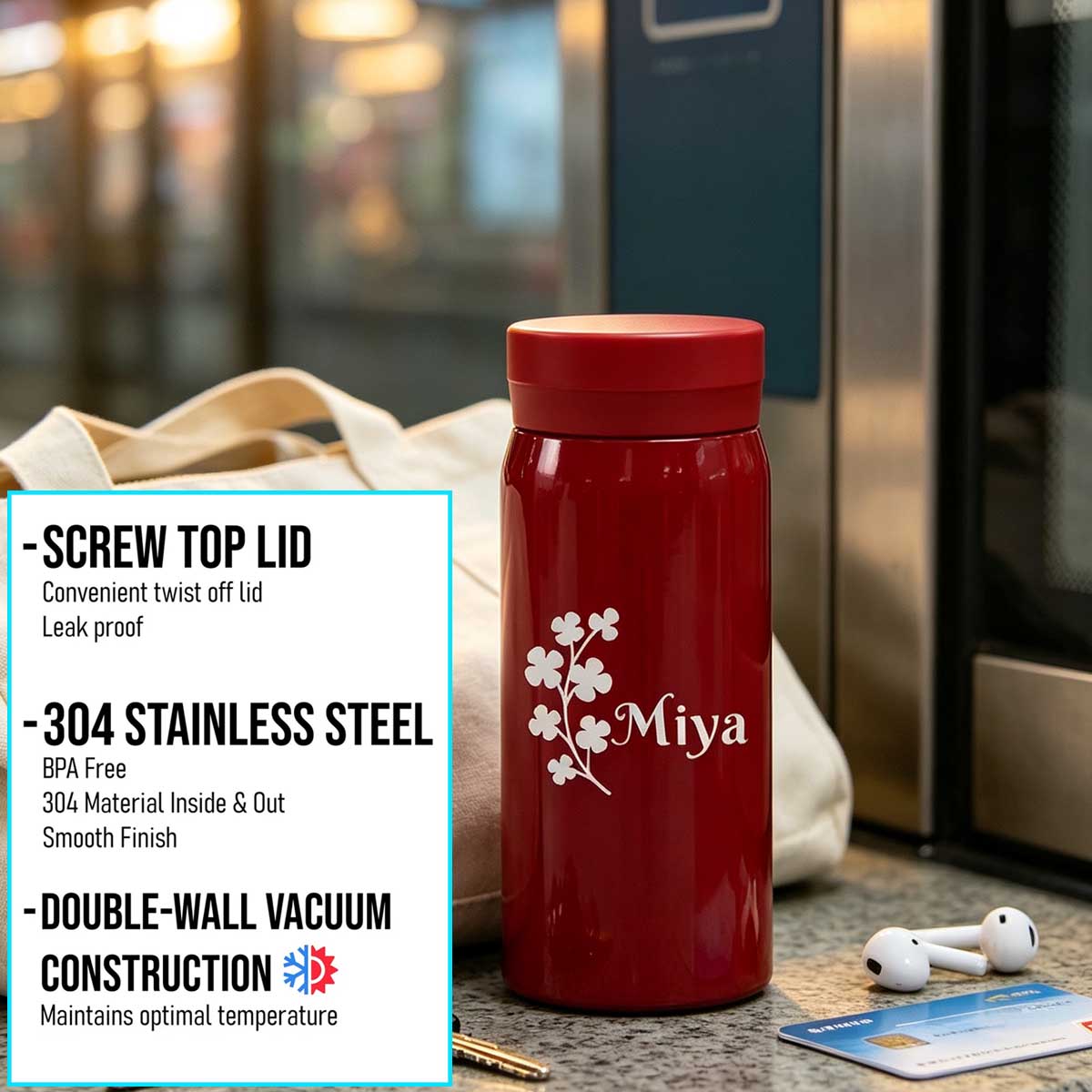 ステンレス製断熱スリムポケットサイズフラスコ、カスタマイズミ - Flask Stainless Steel のレビューと価格