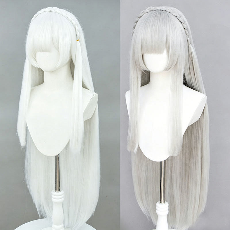 アニメ再:ゼロエミリアコスプレウィッグシルバーホワイトロング - Men Accessories Silver のレビューと価格
