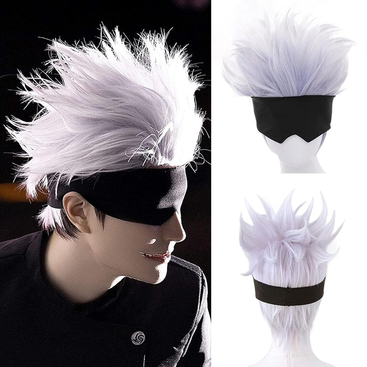 コスプレウィッグ,短い波状の髪,黒,目隠し,ライトパープル, - Men Accessories Silver のレビューと価格
