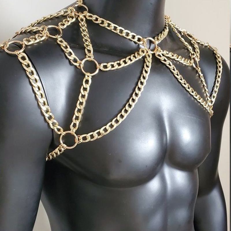 パンク男性ショルダーボディチェーンバックメタルネックレスボデ - Men Accessories Silver のレビューと価格