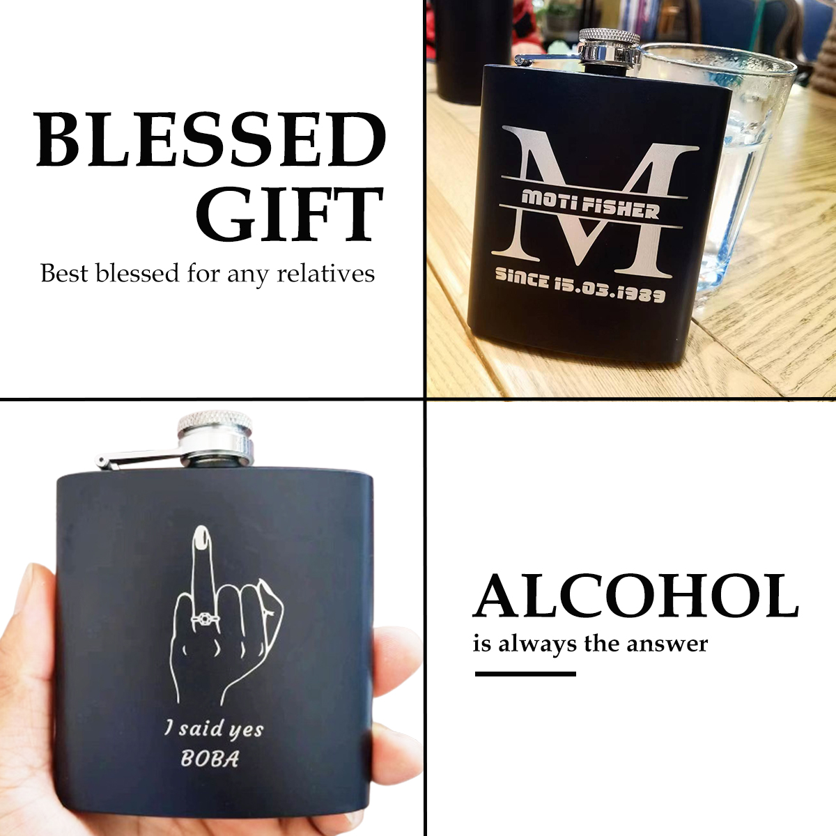 カスタム彫刻フラスコ男性用 7 オンスステンレス鋼ポケットフ - Flask Stainless Steel のレビューと価格