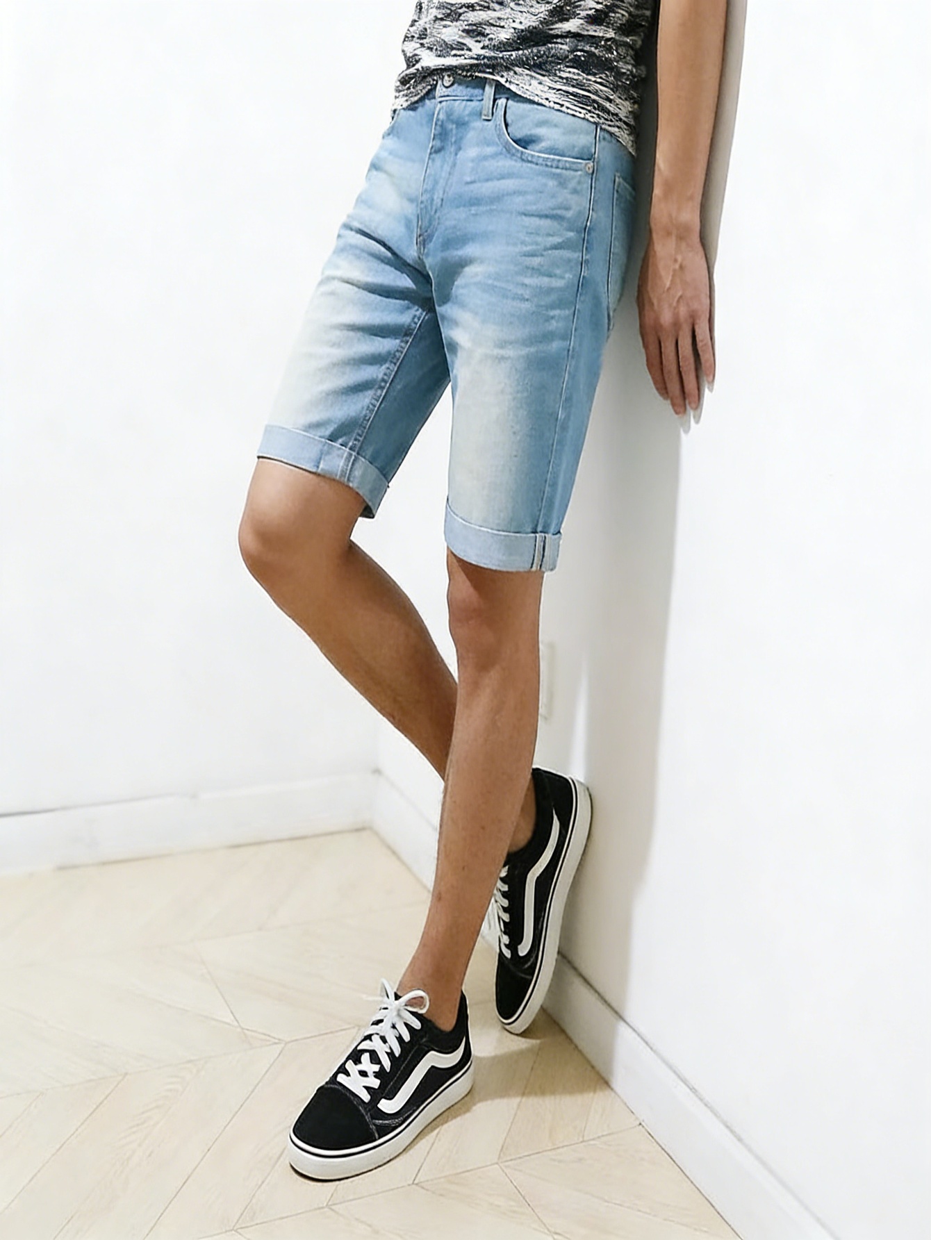 メンズ スキニーフィット ブルーデニムショートパンツ スリム - Mens Accessories Style のレビューと価格