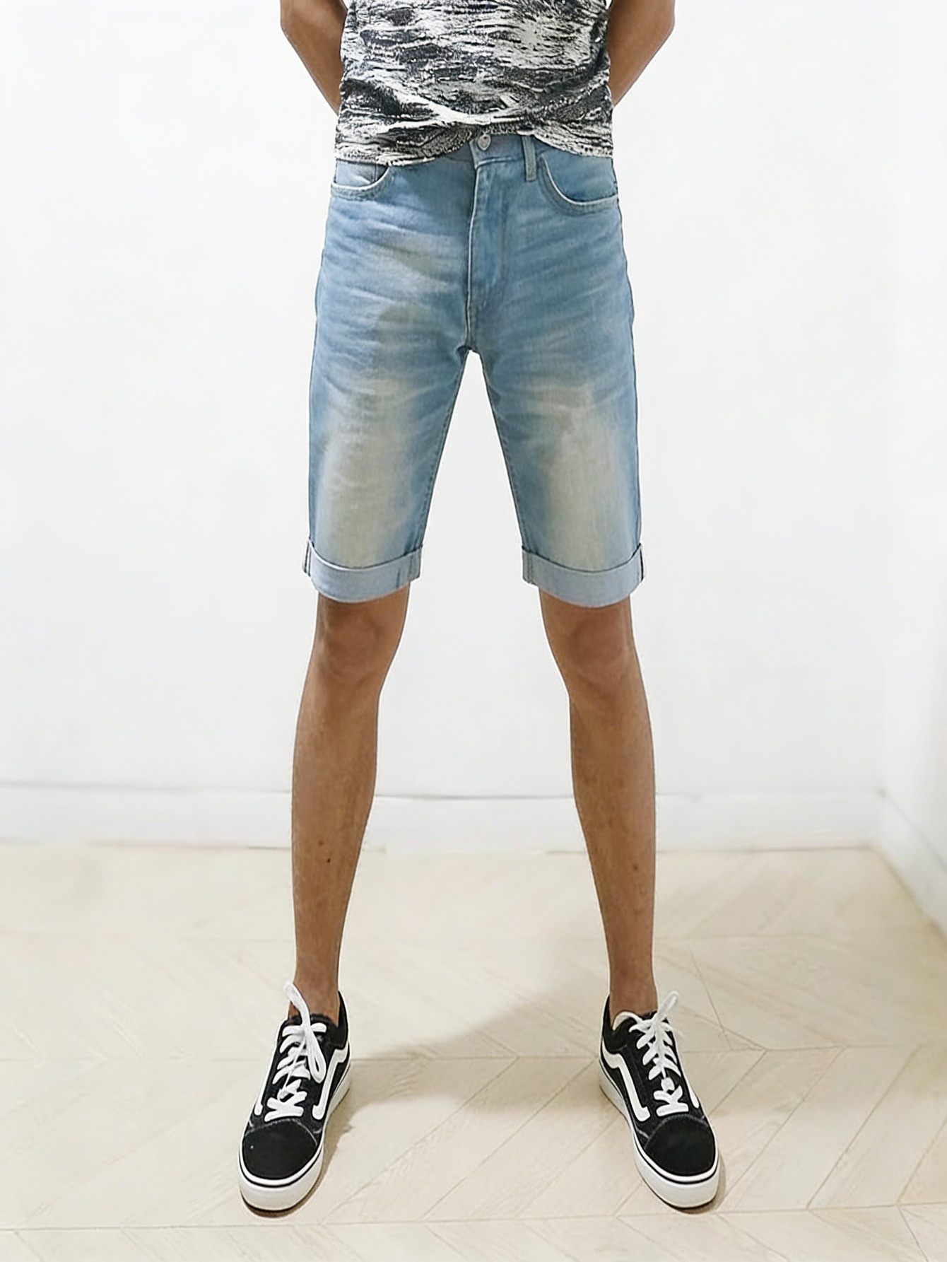 メンズ スキニーフィット ブルーデニムショートパンツ スリム - Mens Accessories Style のレビューと価格